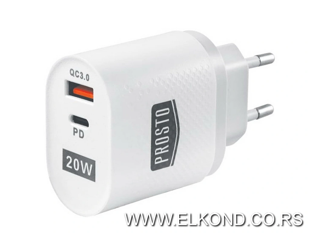 Brzi PD punjač 20W USB-C+QC3.0 PROSTO